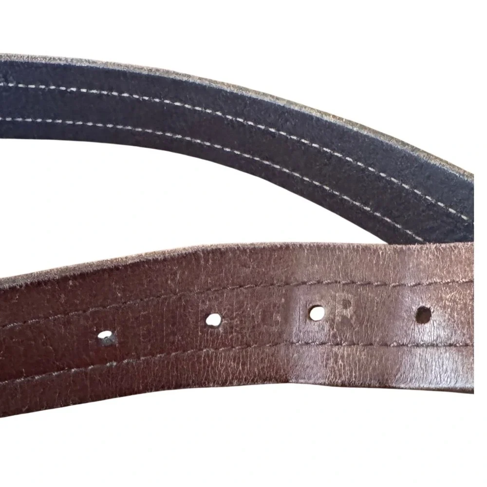 Tommy Hilfiger Mens Leather‎ Belt Buckle Engraved Logo 42-44 Vintage 90's Grunge